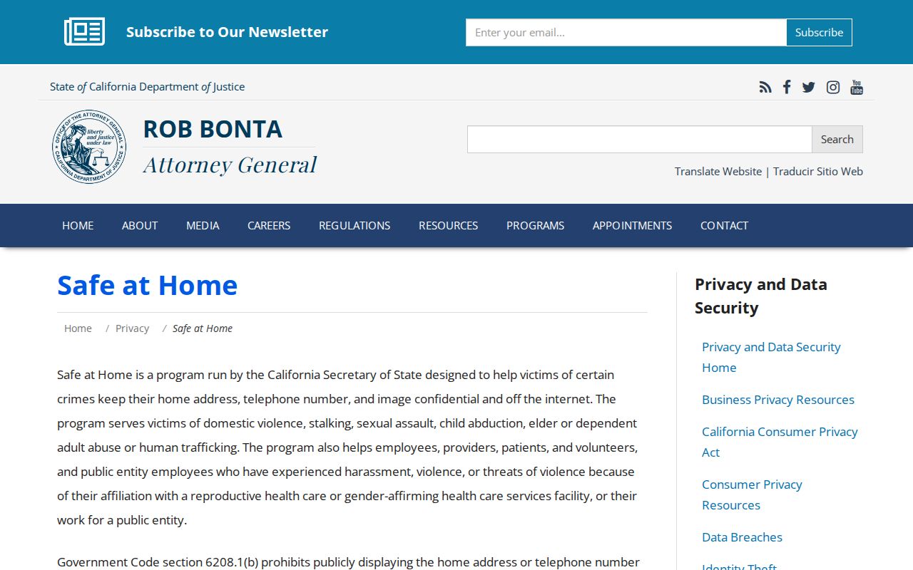 Concord residents directory Safe at Home privacy information